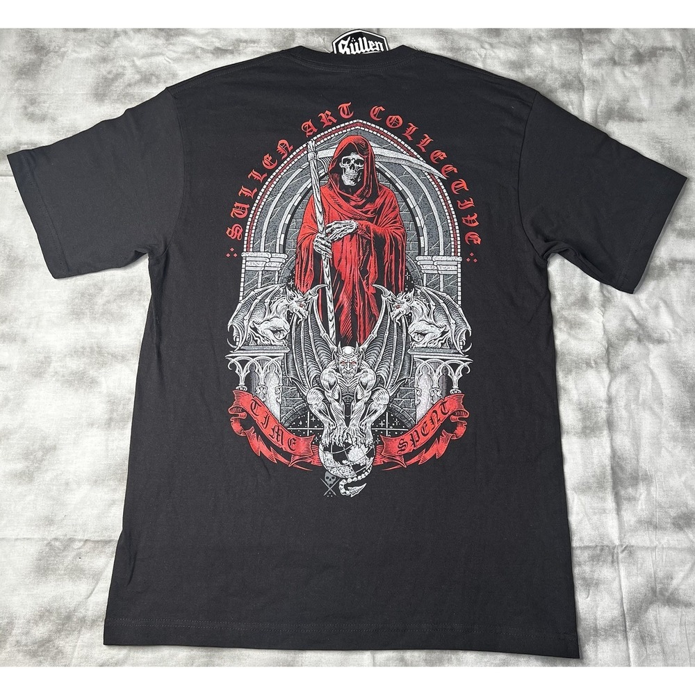Sullen Shirt Men Size Large Art Collective Grim Reaper Skull Tattoo Black NWT